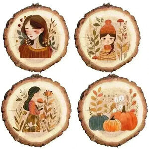 Natural Wood Coasters Set of 4 for Fall/Winter, Scandinavian Style - Wooden